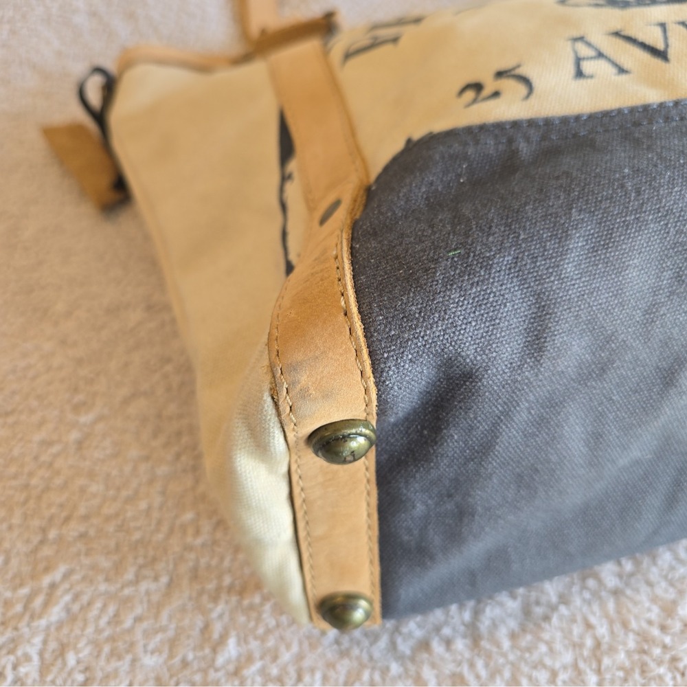 Le Papillon Upcycled Canvas And Leather Shoulder Bag Purse Tote French Detail - Picture 7 of 14